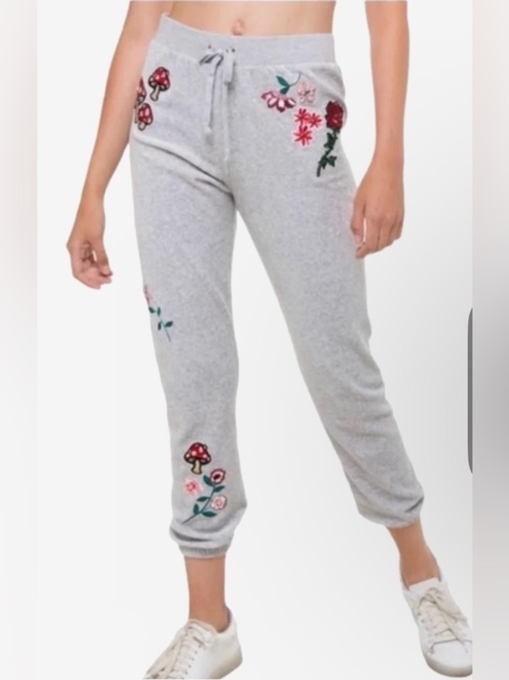 Juicy Couture Black Label Y2K Mushroom Embroidered Joggers Gray Cottagecore Rare